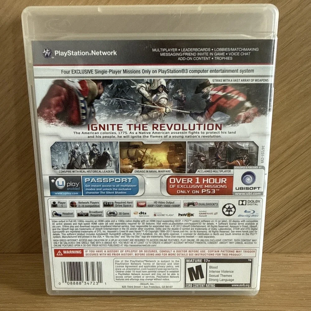 Playstation 3 Assassin's Creed III PS3 Sony 2012 Complete CIB 3D Compatible